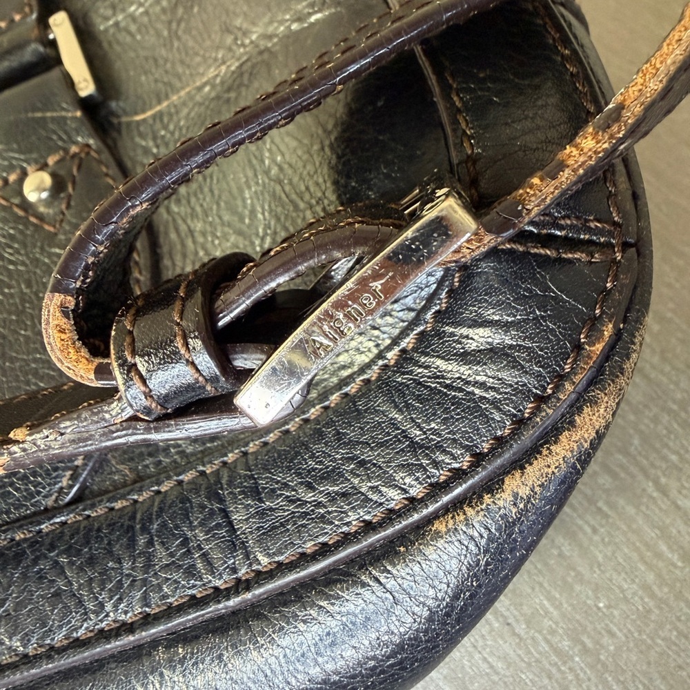 VTG Etienne AIGNER Black Leather Shoulder Handbag Equestrian Accents - Picture 11 of 11